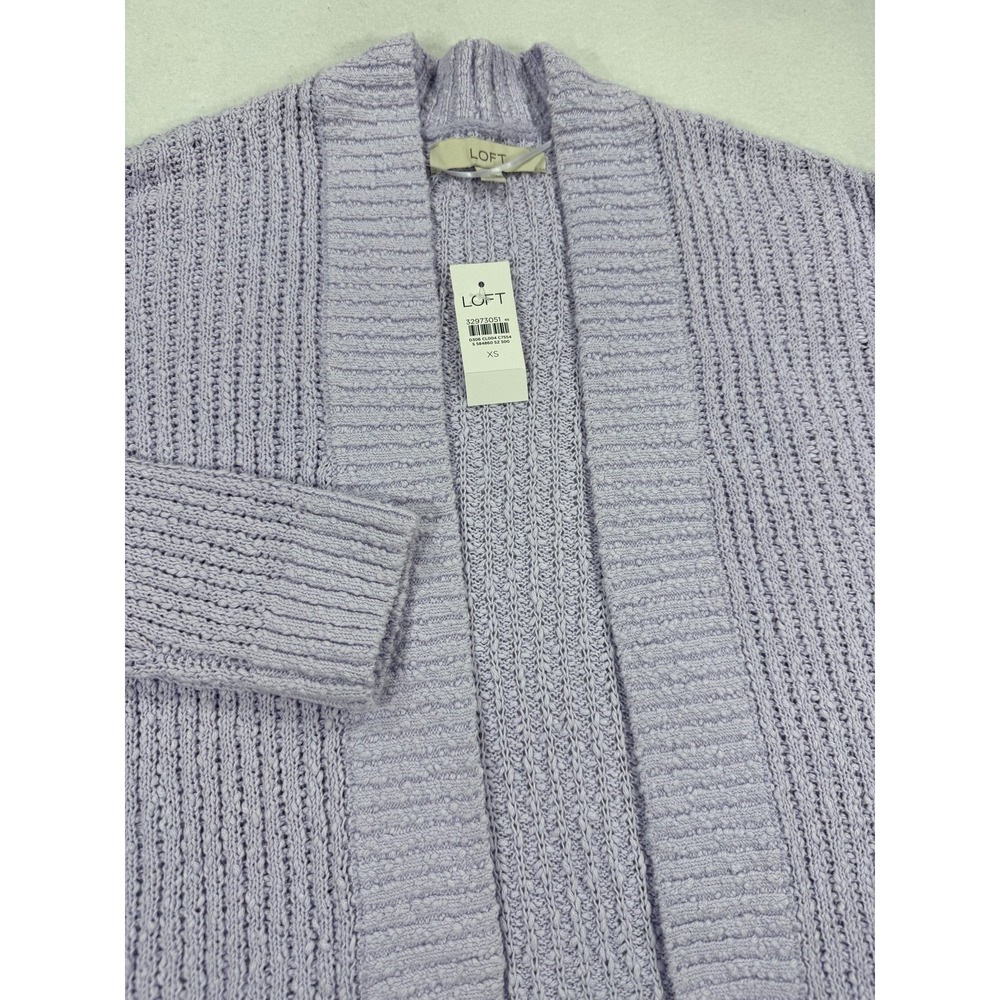 LOFT Cardigan Sweater Women's XS Purple Open Front Knit Long Sleeve NWT